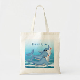 Bolsa Tote bonitinhos amantes de golfinhos de praia acrescent