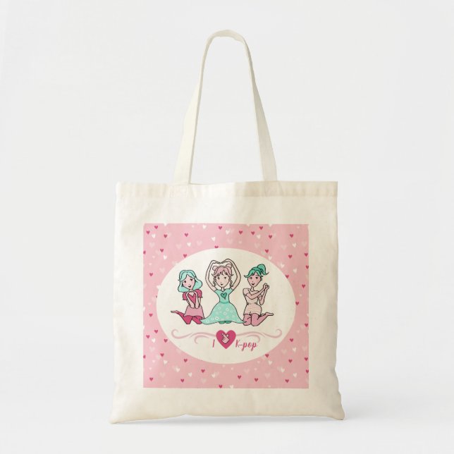 Bolsa Tote Bonito Adoro Coração Rosa Rosa-Rosa-pop Teal (Frente)