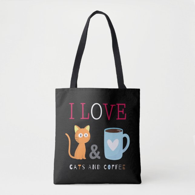 Bolsa Tote Bonito, adoro gatos e café preto (Frente)