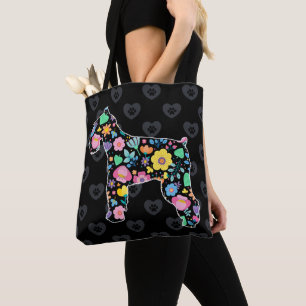 Bolsa Tote Bonito Amor Meu design floral Schnauzer