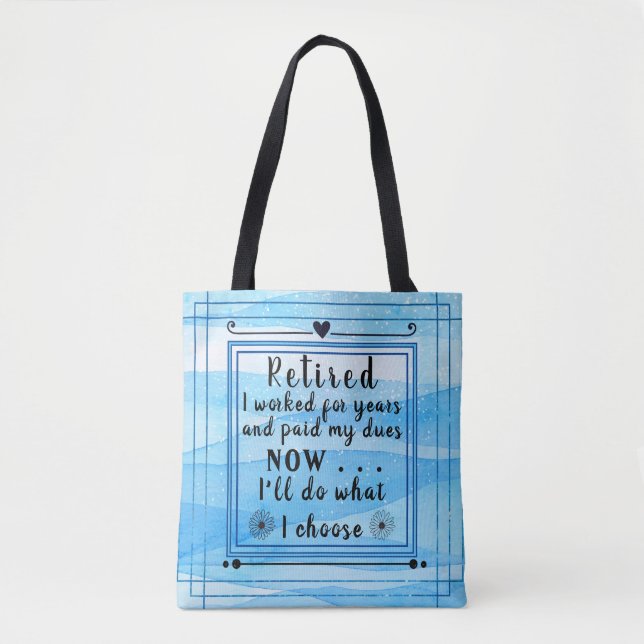 Bolsa Tote Bonito Aposentação Feliz de Azul (Frente)