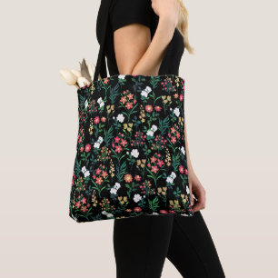 Bolsa Tote Bonito Aquarela Preta Floral Botânica