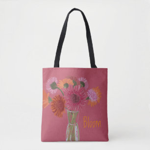 Bolsa Tote Bonito Art GerberaFlower Modern Ilustração+ Nome