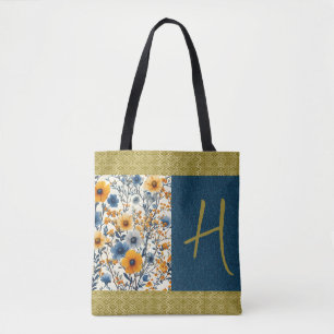 Bolsa Tote Bonito Blue E Amarelo Vintage Floral Personalizar