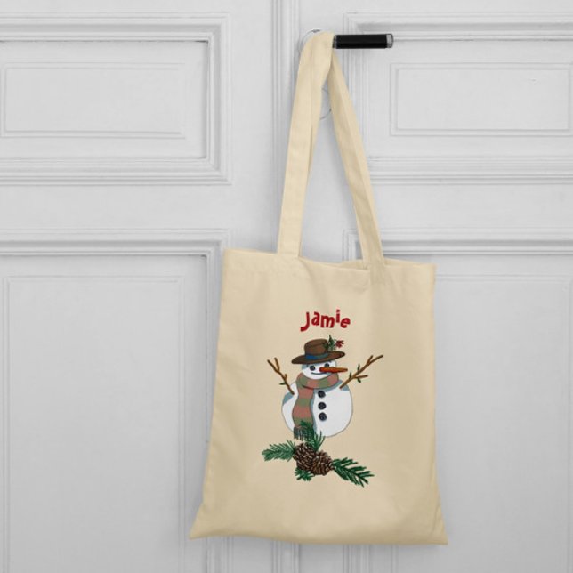 Bolsa Tote Bonito boneco de neve com seu nome nele. (Criador carregado)