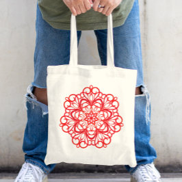 Bolsa Tote Bonito Branco e Vermelho Mandala Bonito