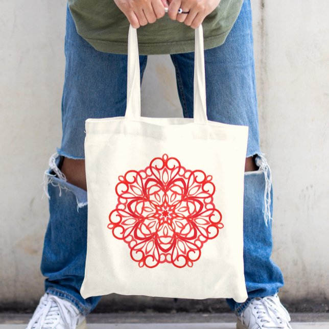 Bolsa Tote Bonito Branco e Vermelho Mandala Bonito (Criador carregado)