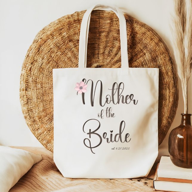 Bolsa Tote Bonito Caligrafia Floral Rosa, Mãe da Noiva (Criador carregado)