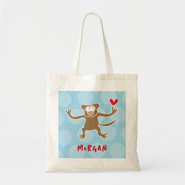 Bolsa Tote Bonito Cartoon Macaco Marrom Adorava Pontos Divert (Frente)