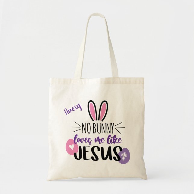 Bolsa Tote Bonito Coelhinho de Páscoa Jesus Me Ama Personaliz (Frente)