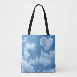 Bolsa Tote Bonito Coração Moldou Nuvem no Céu Azul Feliz