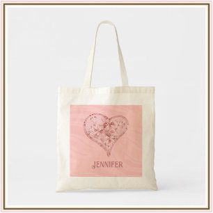Bolsa Tote Bonito Corações e Flores Rosa