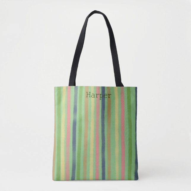 Bolsa Tote Bonito Design de Stripe Colorida Para Adolescente (Frente)