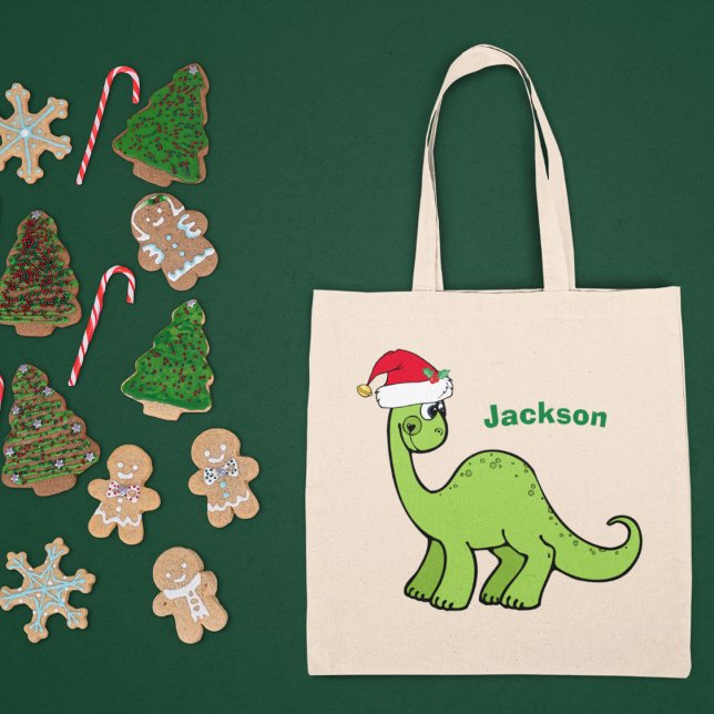 Bolsa Tote Bonito Dinossauro de Natal Personalizado Nome para (Criador carregado)