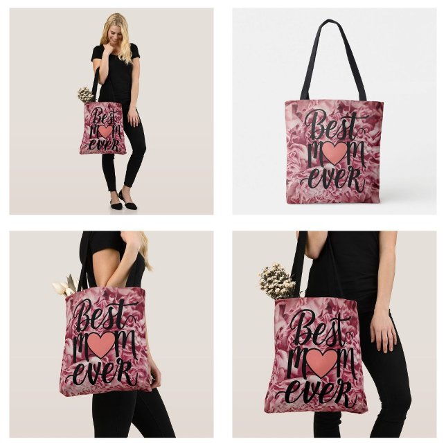 Bolsa Tote Bonito Elegante Rosa Melhor Mãe Alguma Vez Floral (Pretty Pink Elegant Best Mom Ever Floral Tote Bag)