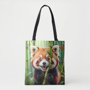 Bolsa Tote Bonito estilo Kawaii Panda Vermelha com um Grande 