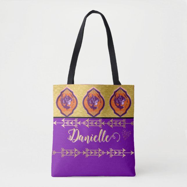 Bolsa Tote Bonito Fada Roxo e Personalidade Dourada (Frente)