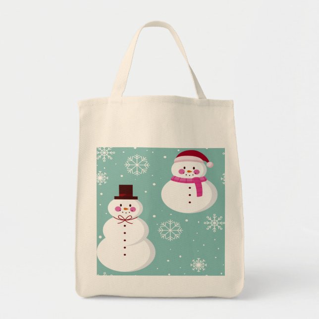Bolsa Tote Bonito Festivo Inverno Rosa Snowman Frosty (Frente)