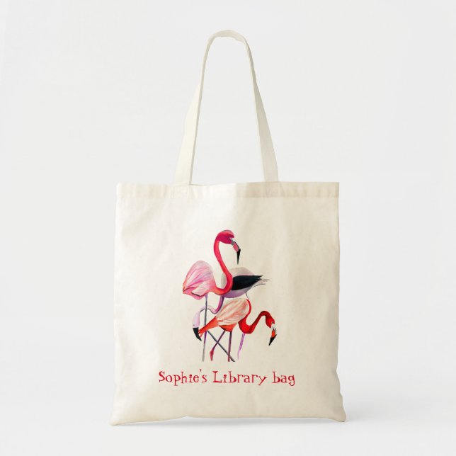 Bolsa Tote Bonito flamingo rosa em azul (Frente)
