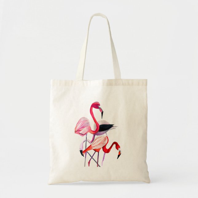 Bolsa Tote Bonito flamingo rosa em azul (Frente)