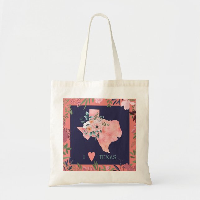 Bolsa Tote Bonito Floral I Love Texas State Map (Frente)