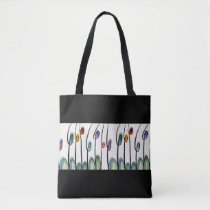 Bolsa Tote Bonito fronteira floral de abstrato a preto