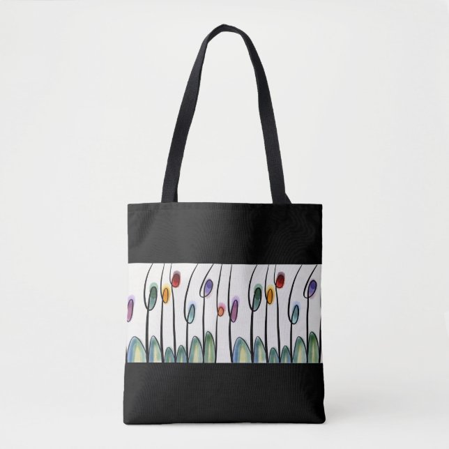 Bolsa Tote Bonito fronteira floral de abstrato a preto (Frente)