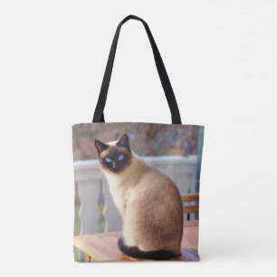 Bolsa Tote Bonito Gato Siamês com Olhos Azuis