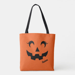 Bolsa Tote Bonito Halloween Jack O'Lanterna Pumpkin Laranja