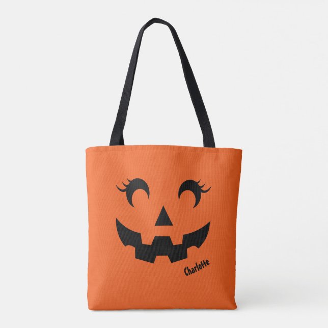 Bolsa Tote Bonito Halloween Jack O'Lanterna Pumpkin Laranja (Verso)