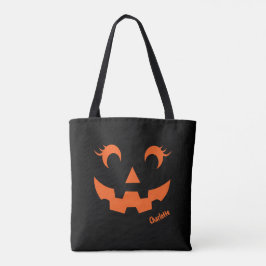 Bolsa Tote Bonito Halloween Jack O'Lanterna Pumpkin Preto