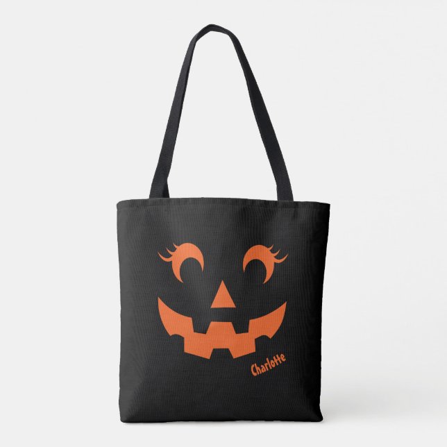 Bolsa Tote Bonito Halloween Jack O'Lanterna Pumpkin Preto (Verso)