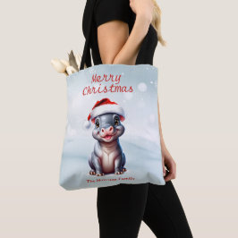 Bolsa Tote Bonito Hippopotamus Santa Hat Snowy Natal