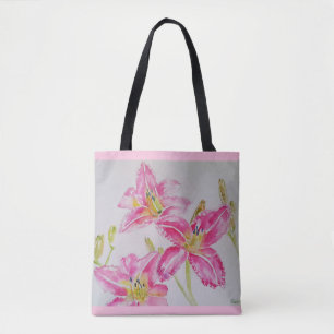 Bolsa Tote Bonito Lily Na Pintura De Aquarela Rosa Lilium