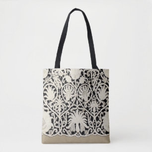 Bolsa Tote Bonito Linen White Lace Antique de Casamento 