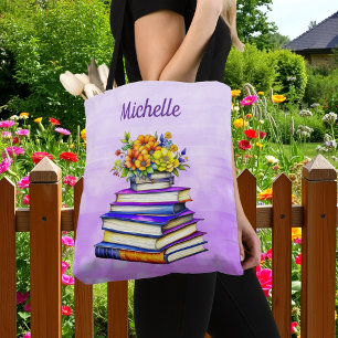 Bolsa Tote Bonito Livros e Flores Personalizados