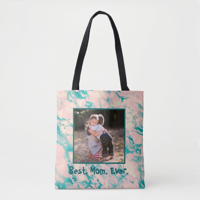 Bolsa Tote Bonito mármore, a melhor mãe rosa e azul toalha (Frente)
