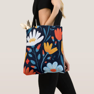 Bolsa Tote Bonito Padrão Floral Preto Feminino