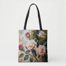 Bolsa Tote Bonito pintura de branco rosa e rosa vermelha