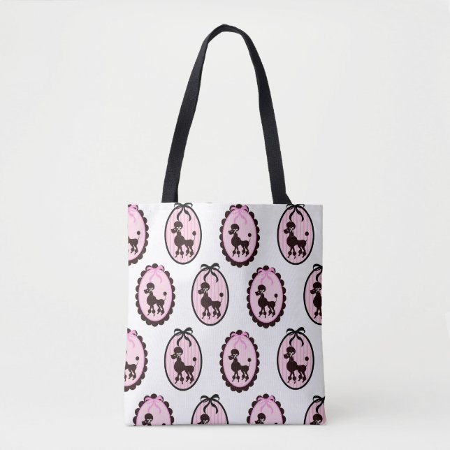 Bolsa Tote Bonito poodle, cor-de-rosa e branco (Frente)