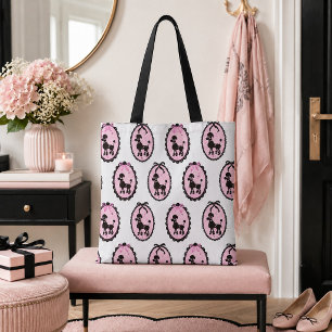 Bolsa Tote Bonito poodle, cor-de-rosa e branco