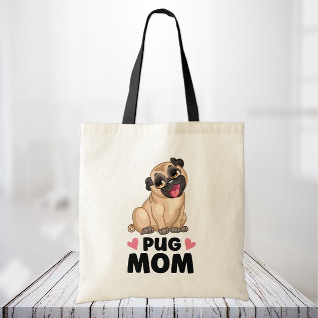 Bolsa Tote Bonito Pug Mãe Cartoon Cachorro Cachorro Cachorro  (Criador carregado)