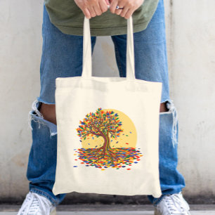 Bolsa Tote Bonito queda na árvore do arco-íris no outono Ação