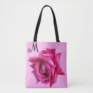 Bolsa Tote Bonito rosa cor-de-rosa-quente com vara floral