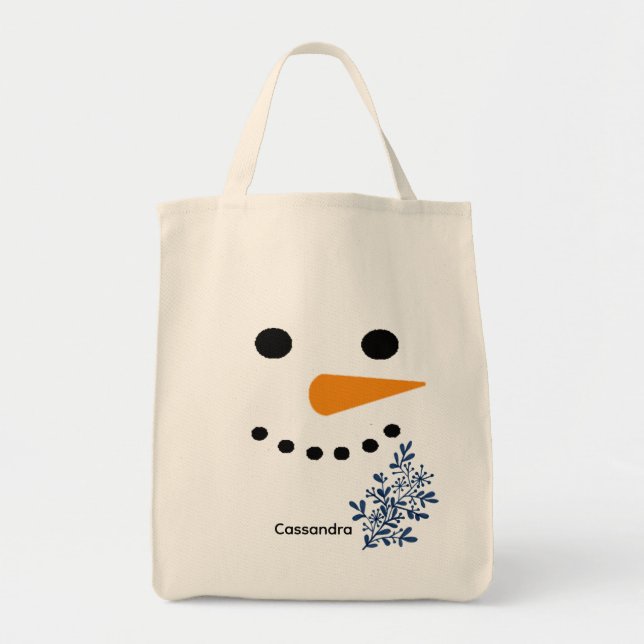 Bolsa Tote Bonito Snowman Face Presente de Natal no inverno (Frente)