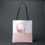 Bolsa Tote Bonito Watercolor Floral - Letra "G" - Tinta Rosa<br><div class="desc">Letra cor-de-água rosa bonito "G",  embelezada com um buquê floral de cor-de-água macia e um padrão de listras cor-de-rosa e branca,  saco de tota.</div>