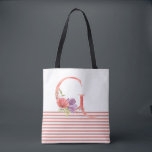 Bolsa Tote Bonito Watercolor Floral - Letra "G" - Tinta Rosa<br><div class="desc">Letra cor-de-água rosa bonito "G",  embelezada com um buquê floral de cor-de-água macia e um padrão de listras cor-de-rosa e branca,  saco de tota.</div>