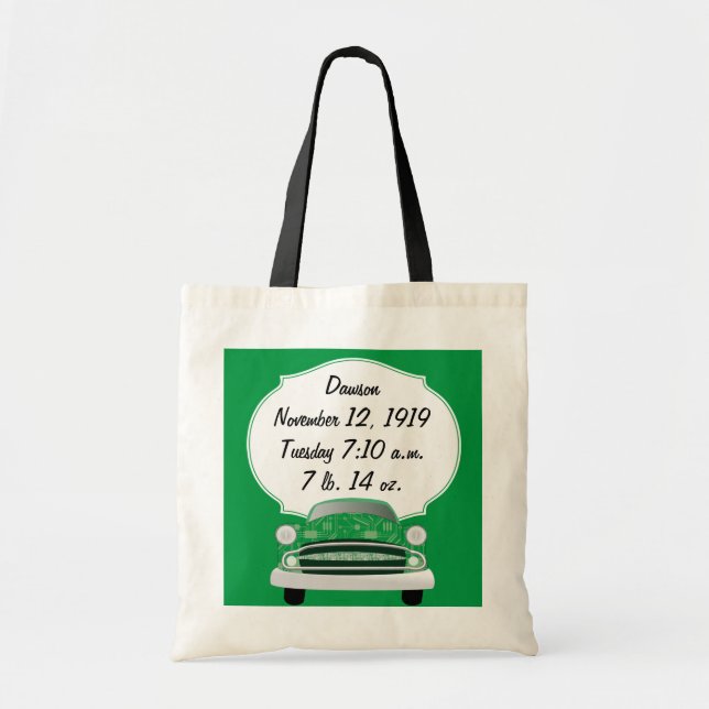 Bolsa Tote Bonitos presentes de bebê de carro retrô verde (Frente)