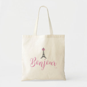 Bolsa Tote Bonjour-grey-Eiffel-Tower-pink-bow2