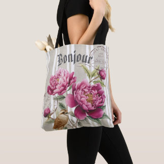 Bolsa Tote Bonjour Modern retro botanical stripped teacher